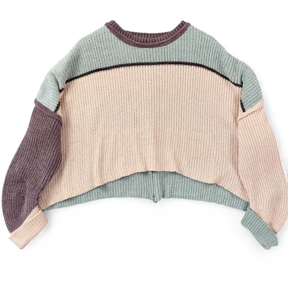 Pol Cropped Sweater Womens Small Colorblock Oversized Boho Modern Comfort